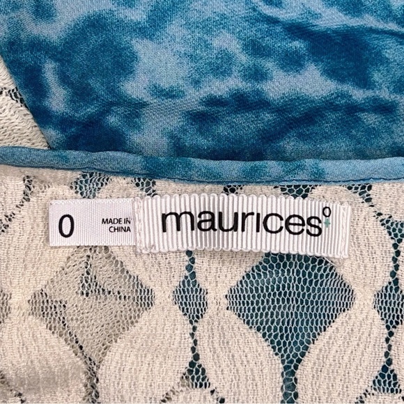 0X MAURICES BLUE WHITE LACE SEMI SHEER BLOUSE SHORT SLEEVE BOHO LIGHTWEIGHT - Picture 9 of 11